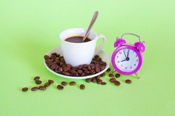 Breakfast Time: espresso, coffee bean and sugar