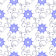 Seamless of blue east ornate branches and nine angle stars. pattern of geometric stars and east wavy ornament