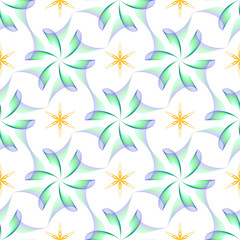 Seamless of wings like flowers and yellow six angle stars. pattern of geometric flower like wings and six angle star for your design