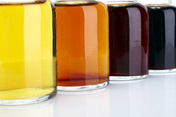 The laboratory glass container and liquid