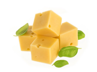 Cubes of cheese isolated on white