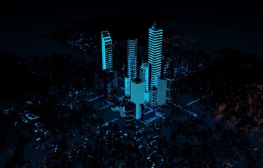 hologram futuristic 3d city neon light