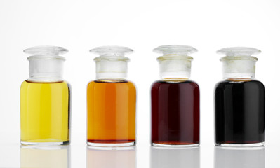 The laboratory glass container and liquid