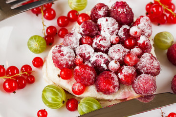 Close up bright berry pie with fresh berries