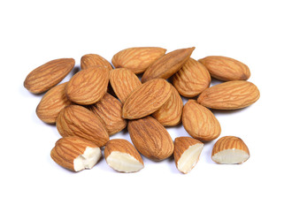 dried almond on white background