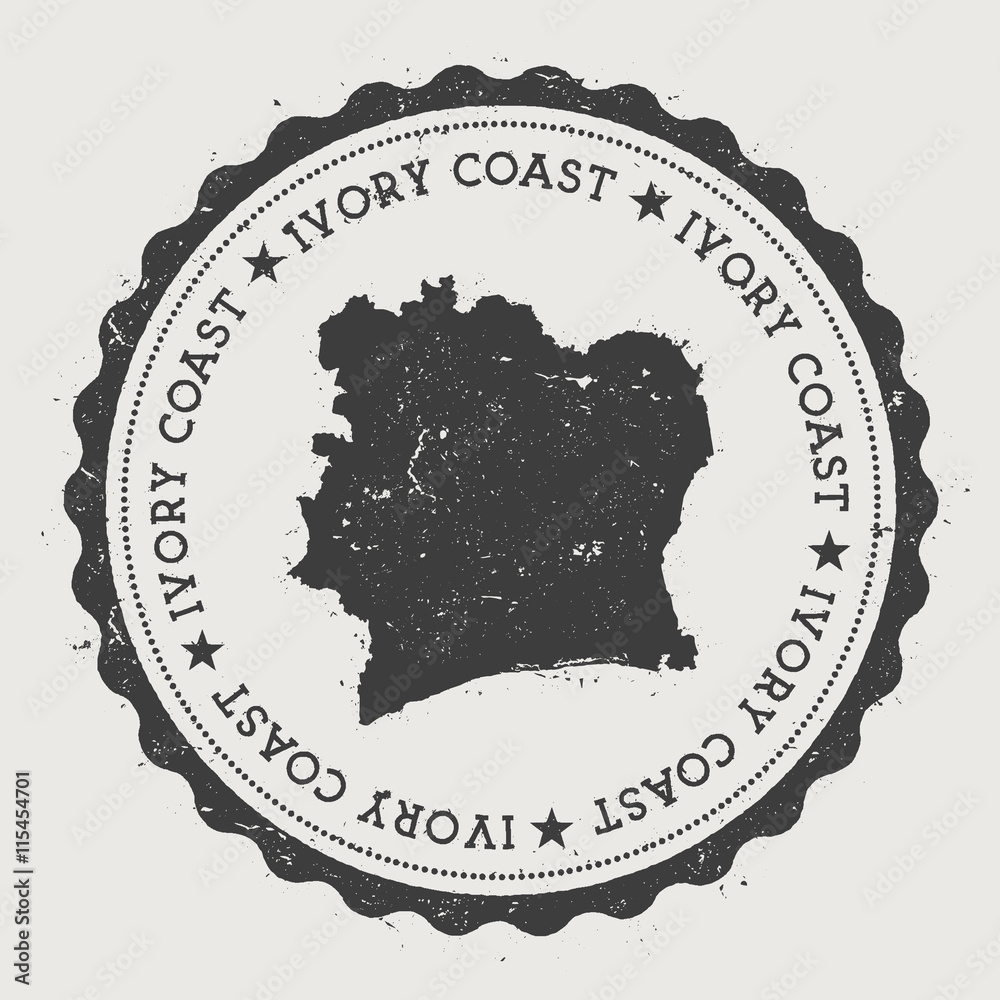 Wall mural Cote D'Ivoire hipster round rubber stamp with country map. Vintage passport stamp with circular text and stars, vector illustration. - Wall murals