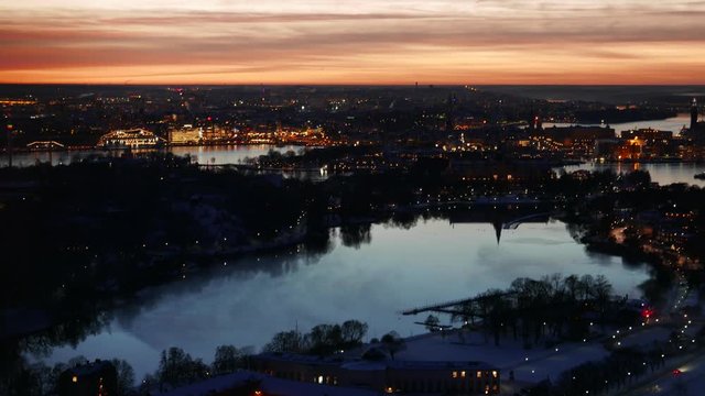 Night Stockholm aerial view