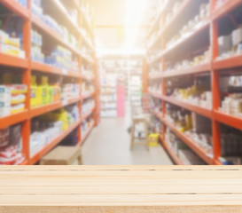 Wood table counter top on phamacy store