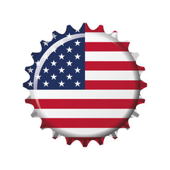 National flag of United States of America (USA) on a bottle cap.