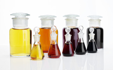 The laboratory glass container and liquid