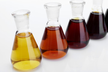 The laboratory glass container and liquid