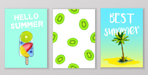 Summer, holiday, vacation poster set.