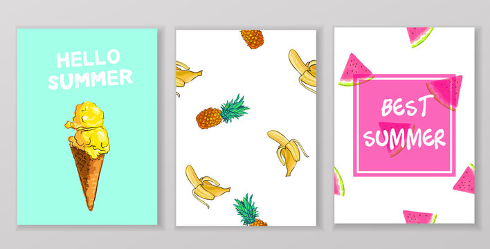 Summer, holiday, vacation poster set.