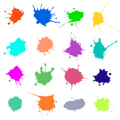 Vector set of colorful watercolor blots and brush strokes, isolated on the white background. Series of elements for design.