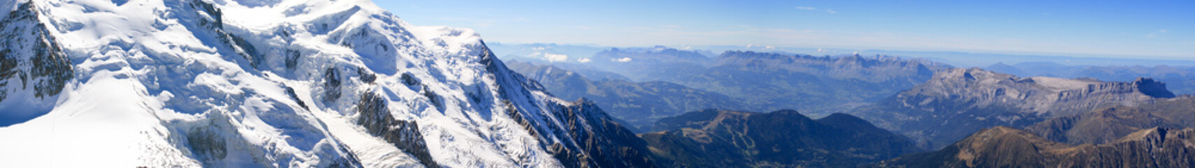 Panoramic view from Aiguille du midi, Chamonix, France of the Al