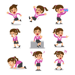 Cartoon businesswoman character poses