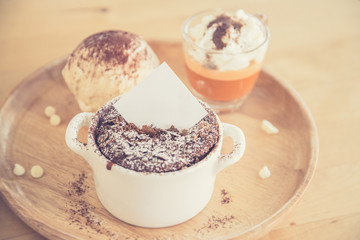 Dessert Made of Dark Chocolate in pot (Vintage filter effect use