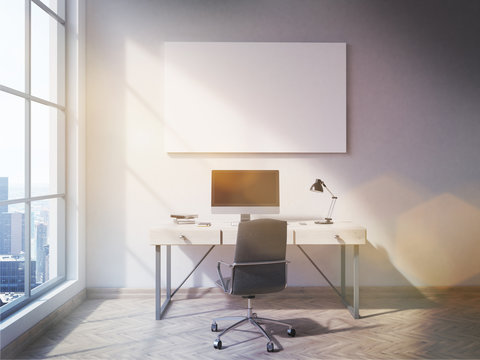 Office interior with blank poster