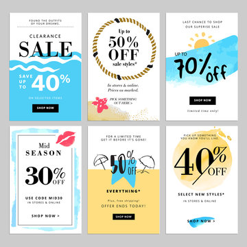 Set of season sale banner templates. Vector illustrations for website and mobile website banners, posters, email and newsletter designs, ads, coupons, promotional material.