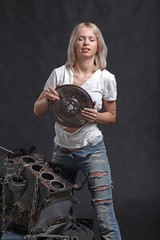 girl with technical oil