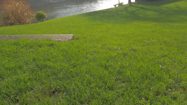 Resting place on river Sarthe in city of Alencon, Base Normandy France 4K 2160p UHD footage - Beautiful river relaxing scene in Lower Normandy French town of Alencon 4K 3840X2160 UHD video 