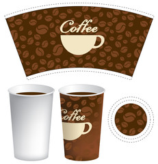 paper cup for hot drink on the background of coffee beans