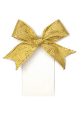 Golden ribbon with bow and card