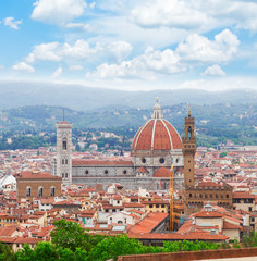 Fototapeta na wymiar cityscape with cathedral church Santa Maria del Fiore above city, Florence, Italy