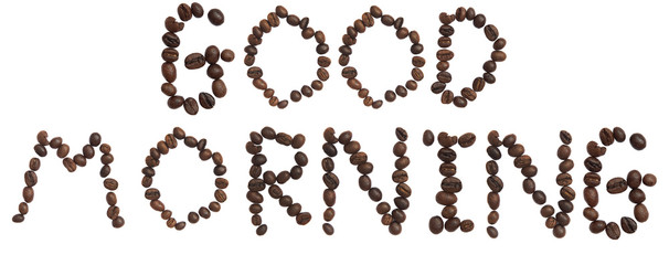 Isolated Word 'GOOD MORNING' make from coffee bean on white back