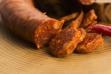 spanish traditional chorizo sausage, with fresh herbs