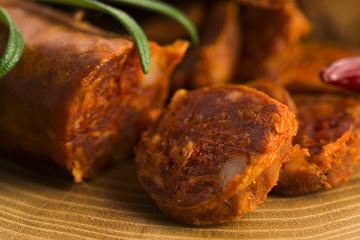 spanish traditional chorizo sausage, with fresh herbs