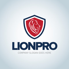 Lion Logo template. Lion head Shield emblem logotype. Isolated Vector logo template