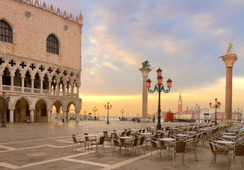 famouse Doge palace and San Marco square at sunrise, Venice, Italy