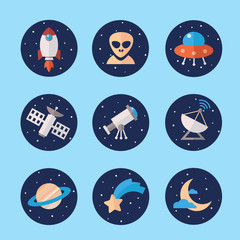 Space icons set in flat style © ezheviks