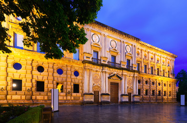   Facade of the Palace of Charles V at Alhambra.  Granada