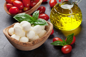 Mozzarella cheese, tomatoes and basil