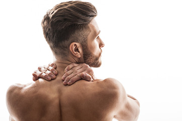 Young man has terrible neckache