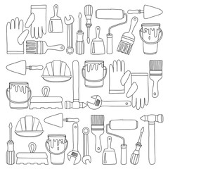 Repair and renovation tools Hand drawn vector icons