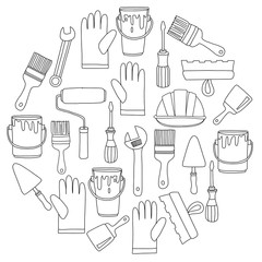 Repair and renovation tools Hand drawn vector icons