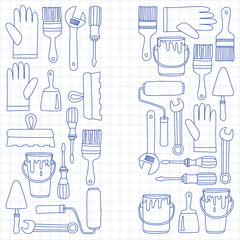 Repair and renovation tools Hand drawn vector icons