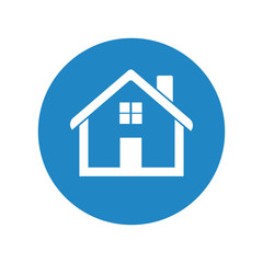 Home icon. House flat vector illustration on blue background