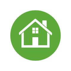 Home icon. House flat vector illustration on green background