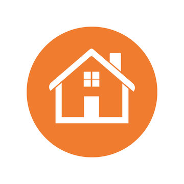 recommend clip art: Home icon. House flat vector illustration on orange background