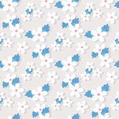 Sweet vector pattern with small flower. Small cute white flowers on a grey background.