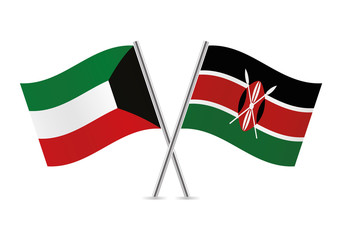 Kuwaiti and Kenyan flags. Vector illustration.