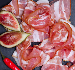 Pizza ingredients - dough, chili pepper, cheese, mushrooms, pros