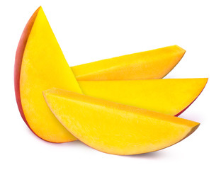 Forur mango slices isolated on white background, with clipping path