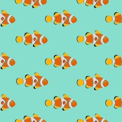 Seamless pattern clownfish, vector