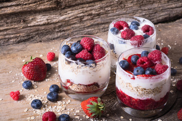 yogurt with oatmeal , blueberries , raspberries and strawberries