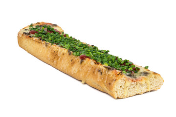 Polish toasted baguette with cheese and chive calles zapiekanka
